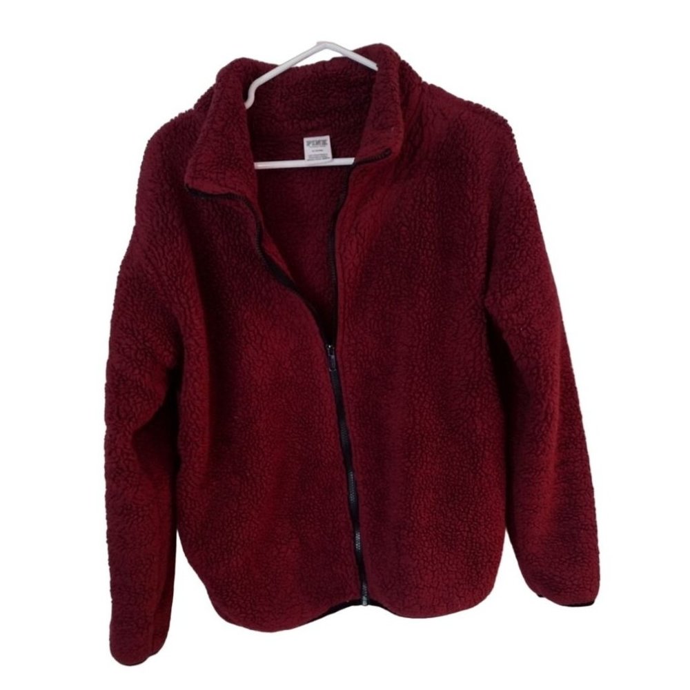 Victoria Secret Pink Zip Up Red Sherpa Jacket Women's Medium